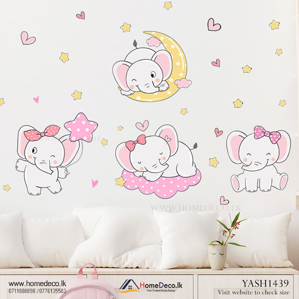 Cute Baby Elephants Wall Sticker - YASH1439