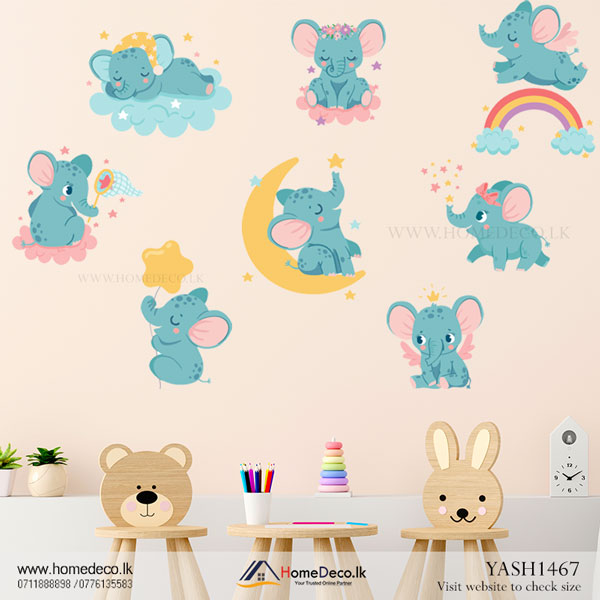 Cute Baby Elephants Wall Sticker - YASH1467