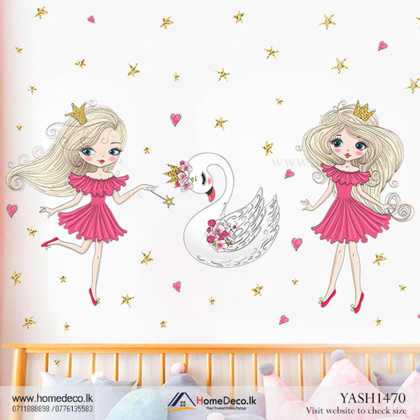 Little Princesses with Swan Kids Wall Sticker - YASH1470