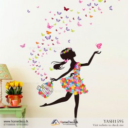 Pink Butterfly Girl Wall Sticker - YASH1595