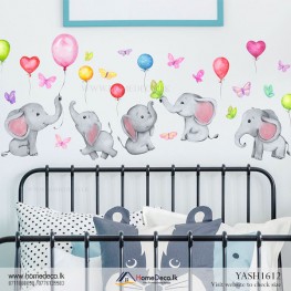 Cute Elephants With Balloons Wall Sticker - YASH1612