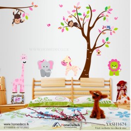 Pink Tree with Animals Wall Sticker - YASH1624