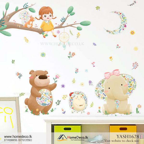 Little Girl with Animals Wall Sticker - YASH1628