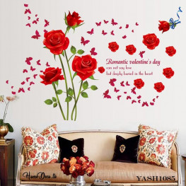 Red Rose Flower Wall Sticker - YASH1085