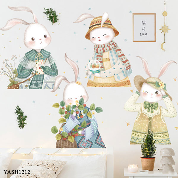 Cute Village Rabbits Wall Sticker - YASH1212