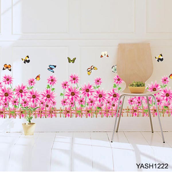Pink Flower Border Wall Sticker - YASH1222