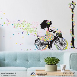 Cycling Flower Girl Wall Sticker - YASH1342