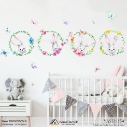 Bunny Flower Frame Kids Wall Sticker - YASH1354