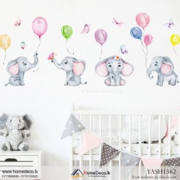 Little Elephants With Balloons Wall Sticker - YASH1362