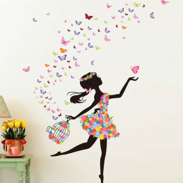Pink Butterfly Girl Wall Sticker - YASH235