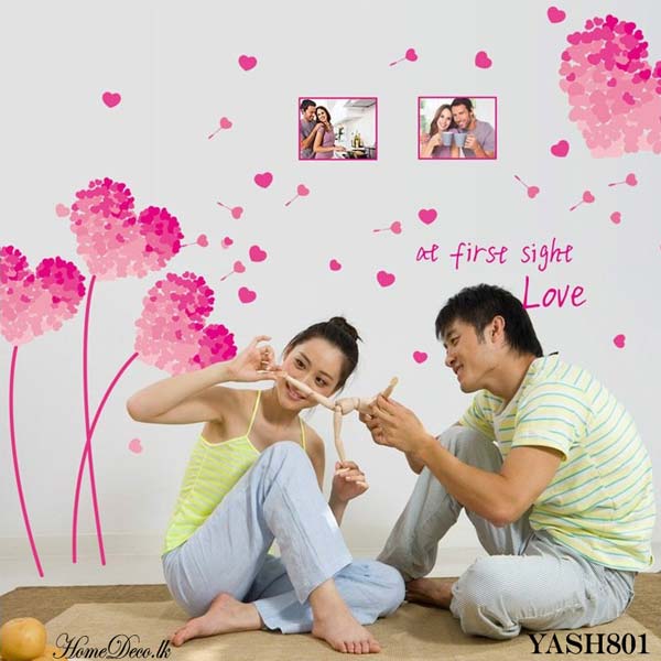 Pink Heart Flower Wall Sticker - YASH801
