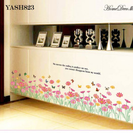 Pink Flower Fence Wall Sticker - YASH823