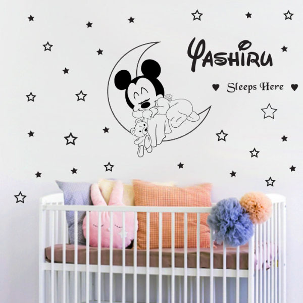Baby Mickey Sleeps Wall Sticker C1026 - Baby Room Wall Stickers In Sri Lanka
